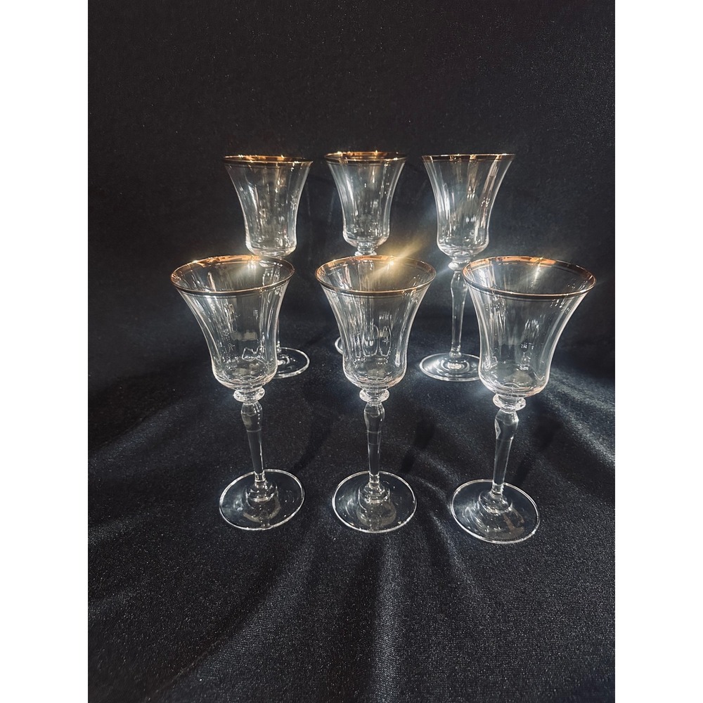 Mikasa Jamestown Gold Water Goblets Set of 6 Crystal Glass‎ 9 1/8" Gold Trimmed
